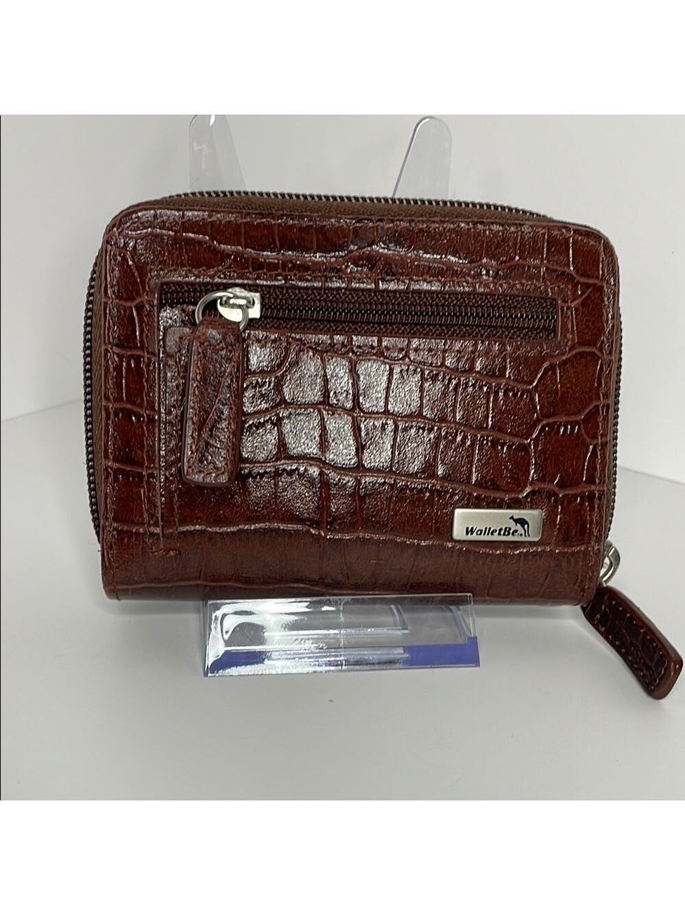 Compact Brown Crocodile Embossed Wallet with Wrist strap NWOT